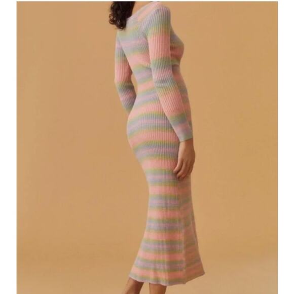 Anthropologie Daily Practice Sweater Dress Small Pastel Stripe Knit Midi Chic - Picture 9 of 11
